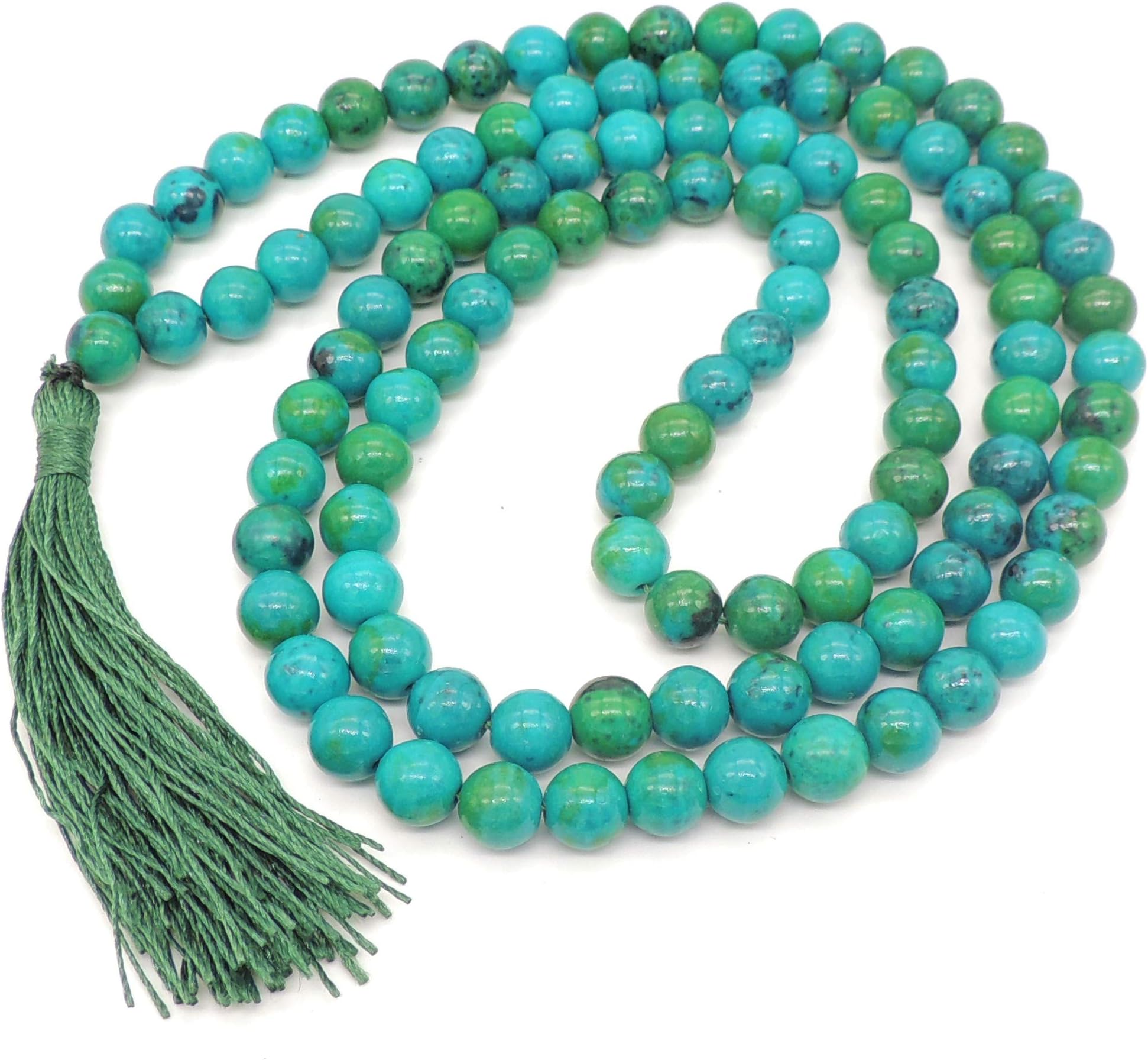 Sahib Healing Crystals Chrysocolla AAA High Q 6 mm 108 Beads Mala/Necklace Jap Mala Natural Stone as Gift, Fashion Jewellery. For Reiki Healing, Vastu, Feng Shui
