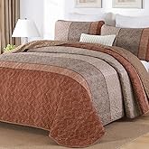 Cottolester Boho Quilt Set Queen Size 3 Pieces,Red Orange Striped Bedspread,Bohemian Farmhouse Bedding Set Soft Microfiber Bedding Set for All Season 96"x90"