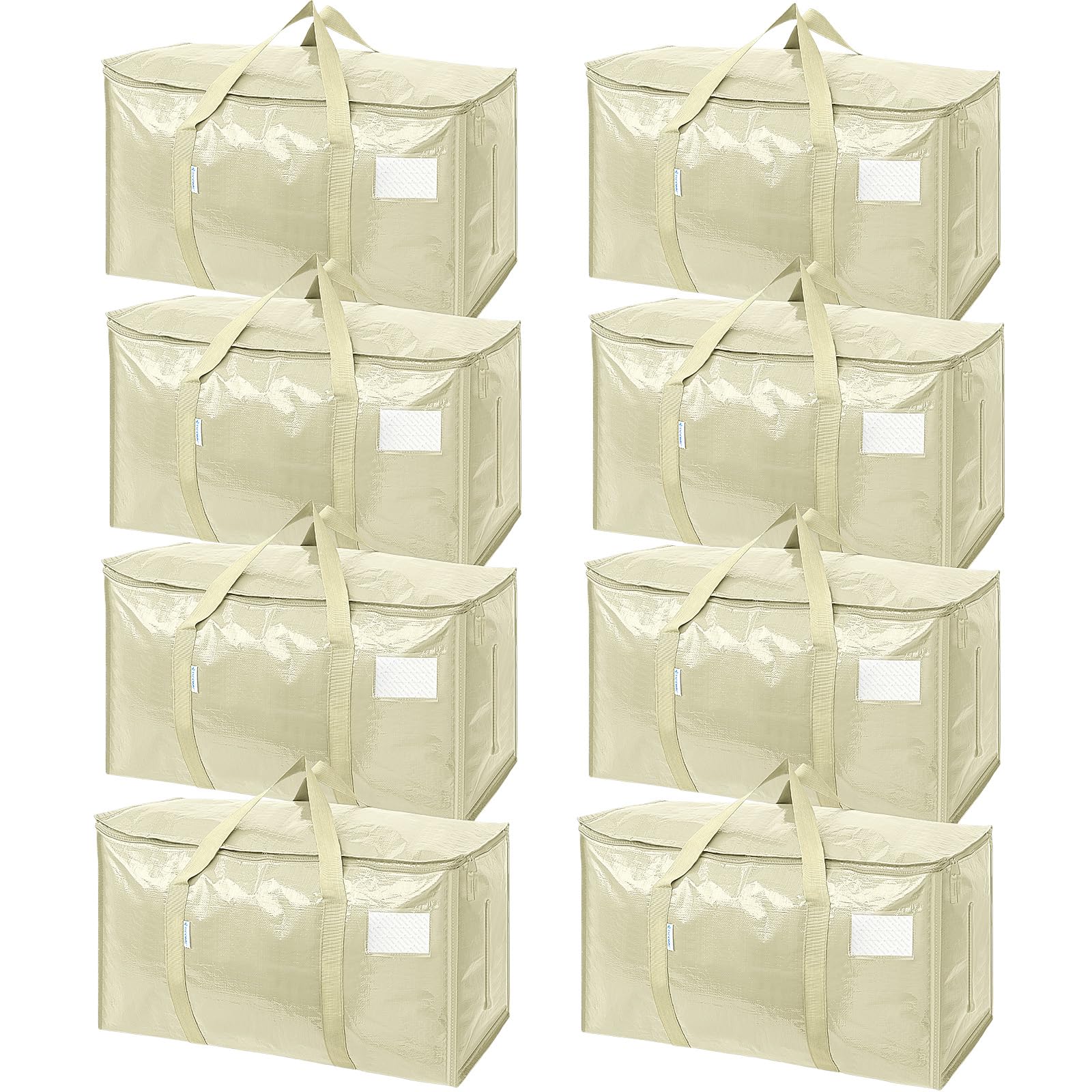 TICONN 8 Pack Extra Large Moving Bags with Zippers & Carrying Handles, Heavy-Duty Storage Tote Moving Boxes for Space Saving (8 Pack, Cream) Image TICONN 8 Pack Extra Large Moving Bags with Zippers & Carrying Handles, Heavy-Duty Storage Tote Moving Boxes for Space Saving (8 Pack, Cream) Image