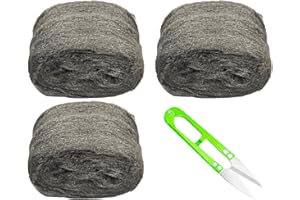 Stainless Steel Wool - 3 Pack of 1 x 15FT Steel Wool with Scissors,0000 Steel Wool Fiber Fill Roll for Gap Filter Blocker Coa