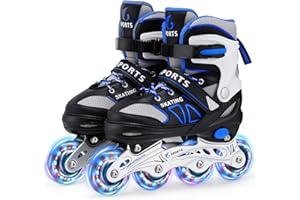 Inline Skates Girls Boys Kids, 4 Size Adjustable for Beginners Roller Skates with Light Up Wheels