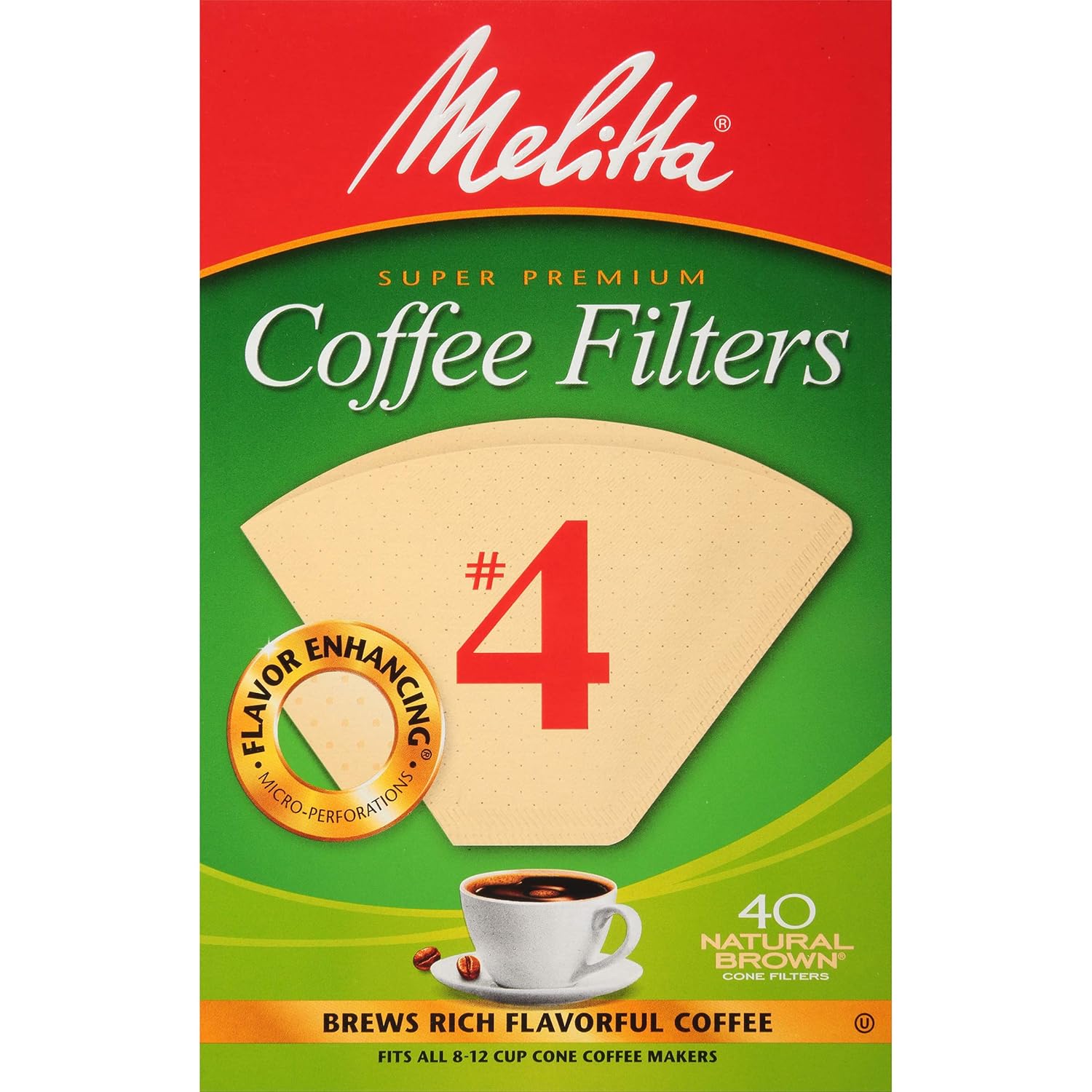 Melitta Super Premium No. 4 Cone Coffee Filters, Natural Brown, 40 Count (Pack of 12)
