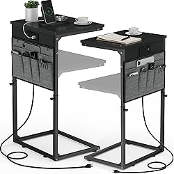 Vagusicc C-Shaped End Table Set of 2 with Charging