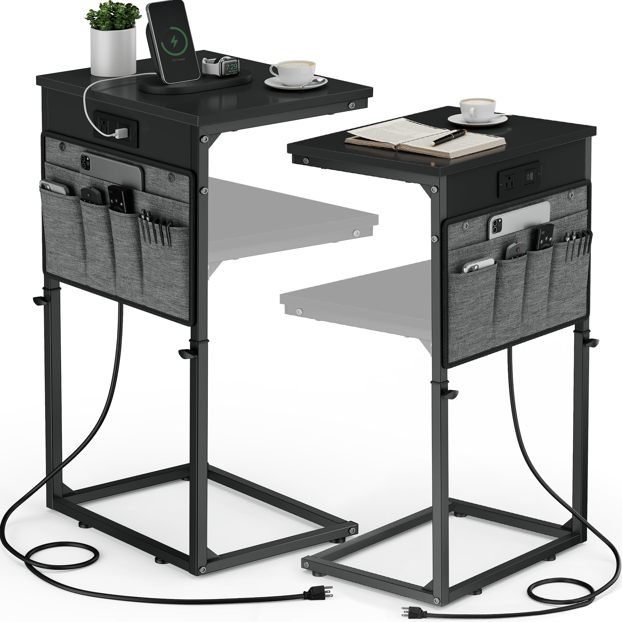 Vagusicc C-Shaped End Table Set of 2 with Charging