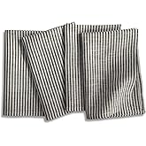 Solino Home Linen Cloth Napkins Set of 4-100% Pure Linen Black and White Dinner Napkins 20 x 20 Inch for Spring, Easter, Mothers Day - Narrow Stripe, Handcrafted and Machine Washable