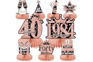 Maoyues 9Pcs 40th Birthday Decorations Honeycomb Centerpieces for Women, Rose Gold Pink Happy 40 Birthday Table Toppers Party Supplies, forty Years Birthday Party Decorations Supplies