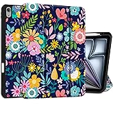 DONGKE for iPad Air 13 Inch Case M3 2025, M2 2024 - [Built-in Pencil Holder] Slim Trifold Stand Shockproof Protective Cover with Soft TPU Back Support Auto Sleep/Wake - Florals