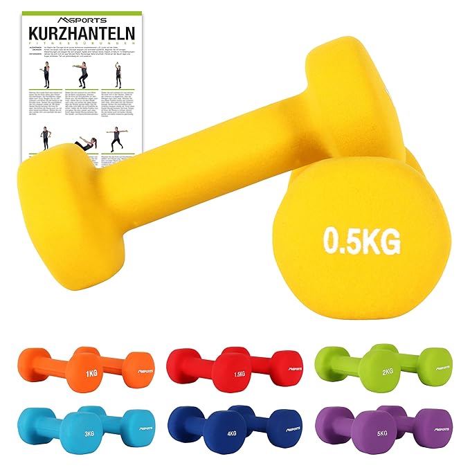 MSPORTS Hantelset Neopren 0,5 – 5 kg Paar inkl. Übungsposter | Kurzhanteln