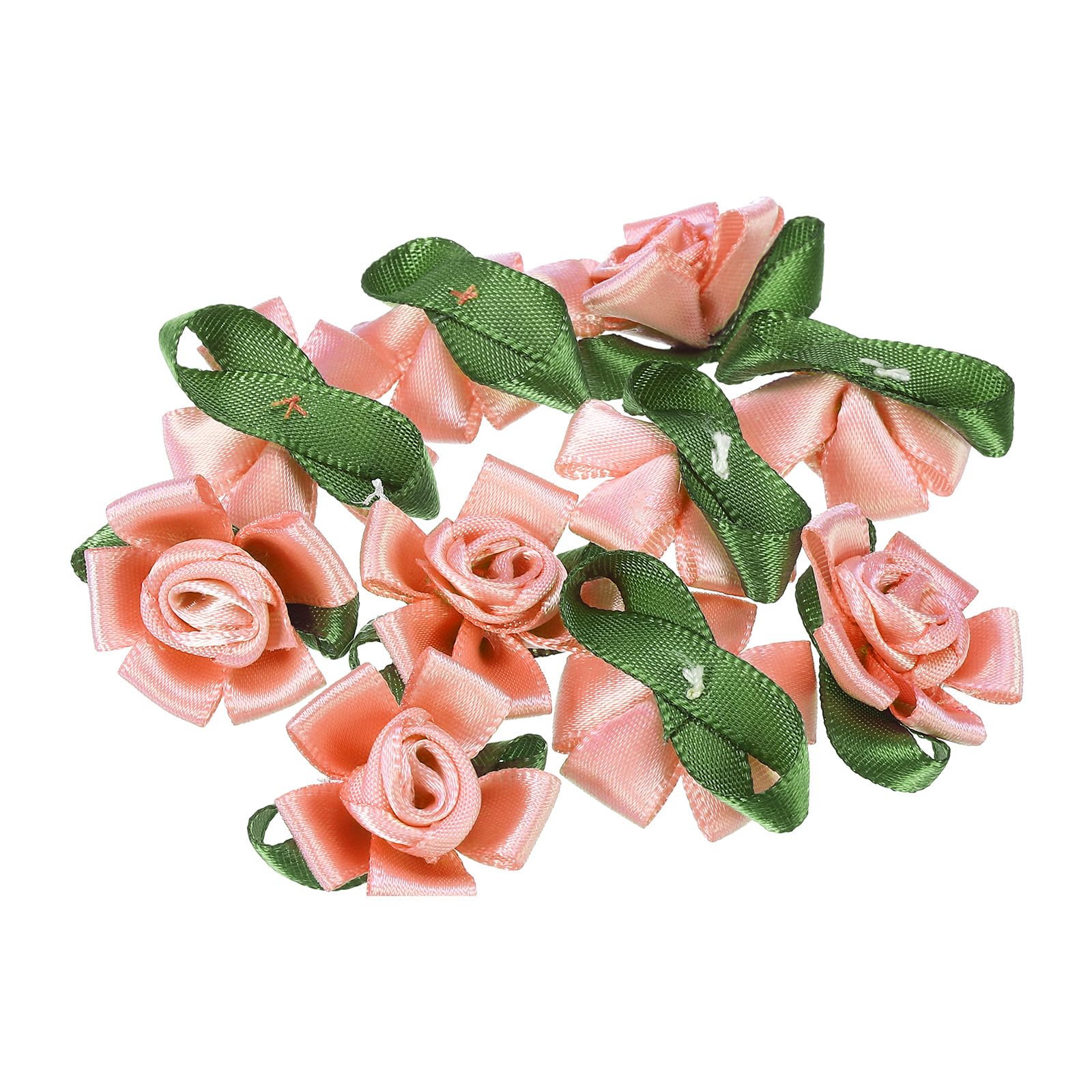 PATIKIL Mini Satin Ribbon Roses, 20 Pcs Small Rosettes Fabric Flowers with Green Leaves for Craft Projects Embellishments Applique, Champagne — image 1