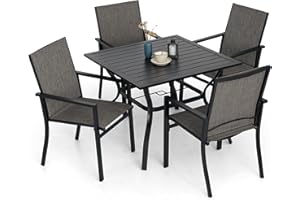 Virvla 5-Piece Outdoor Patio Dining Set, 4 Textilene Chairs & 1 Square Dining Table for Backyard Front Porch Pool Deck Outdoor Furniture Set, Grey