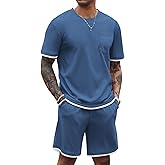 COOFANDY Men's Waffle Shirt and Shorts Set 2 Piece Outfits Casual Summer Tracksuits Set with Pockets