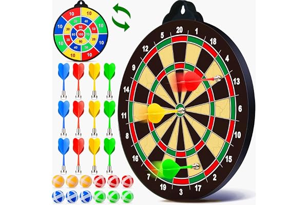 2 in 1 Magnetic Dart Board, Kids Double-Sided Dart Board with 12 Magnetic Darts and 12 Sticky Balls, Indoor Travel Outdoor Pa