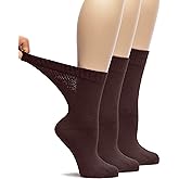 Hugh Ugoli Women's Rayon Loose Fit Diabetic Crew Socks, Non-Binding Top for Swollen Feet, Extra Wide and Stretchy, 3-6-9 Pair
