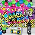 Xuhal 80's Party Decorations Back to the 80s Party Backdrop Banner with Inflatable Radio Boombox and Mobile Phone Latex Balloons for 80s Hip Hop Themed Birthday Photo Booth Background Party Supplies