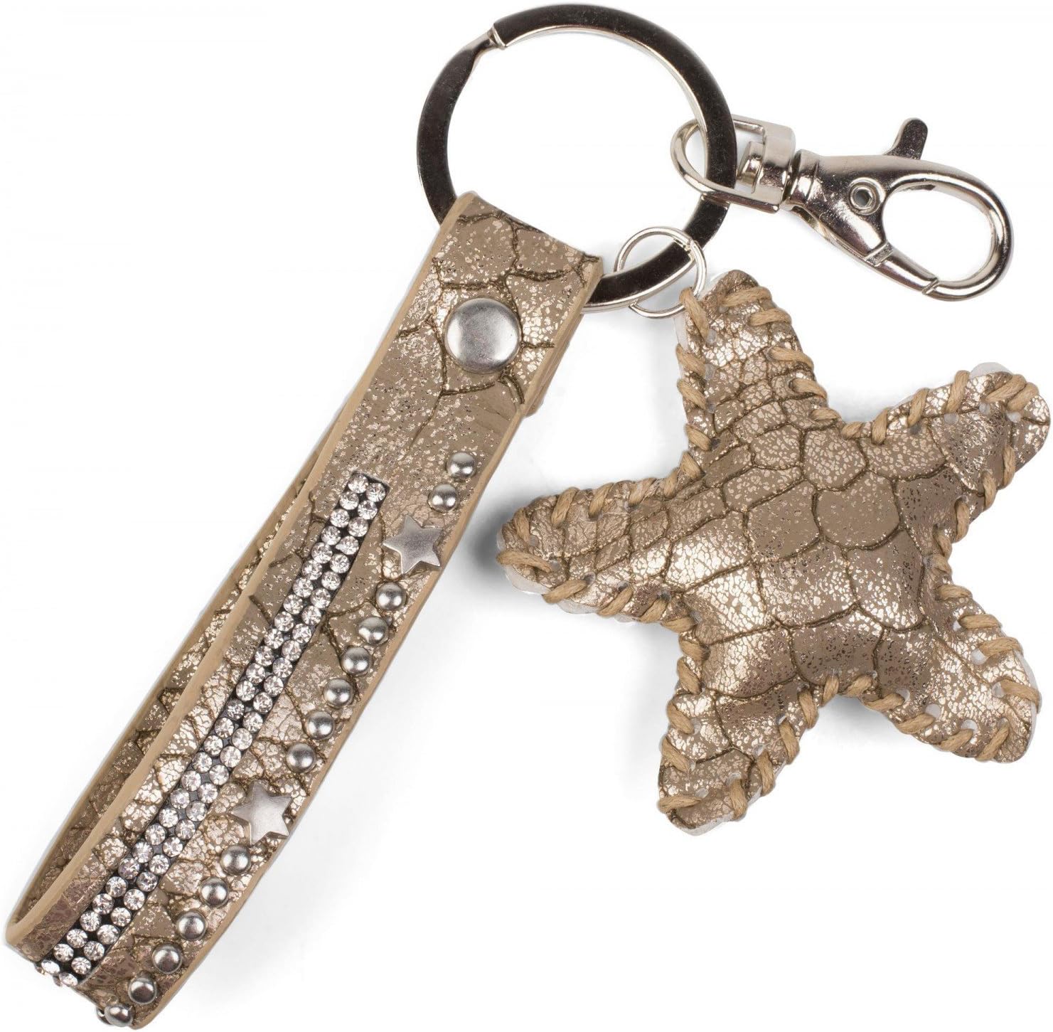 styleBREAKERstyleBREAKER Keyring Pendant with Rhinestone, Rivets and Star Pendant, Fastening Ring, karabiner, Ladies 05050013, Color:Antique-Gold