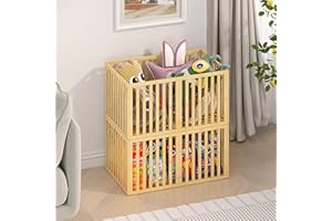 WISUCE HOME Closet Storage Organizer Bins - Large 90L Bamboo Stuffed Animal Storage Laundry Basket for Kids, Boys, Girls, Nursery, Playroom, Bedroom, Closet With 4 Pcs Vacuum Storage Bags (Nature, 2 Packs)