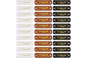 Nydotd 72 Pieces Handmade PU Leather Tags Handmade with Love Labels Crochet Tags with Holes for Handmade Items Embellishment Knit Accessories Sew on Label for Crochet Knitting Hats DIY Craft Supplies