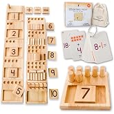 LITTLE BUD KIDS Counting Pegs - A Ten Frame Math Game with Addition and Subtraction Flash Cards, A Wooden Montessori Math Toy &amp; Math Manipulatives Number Peg Boards for Kids 3 4 5 6 7