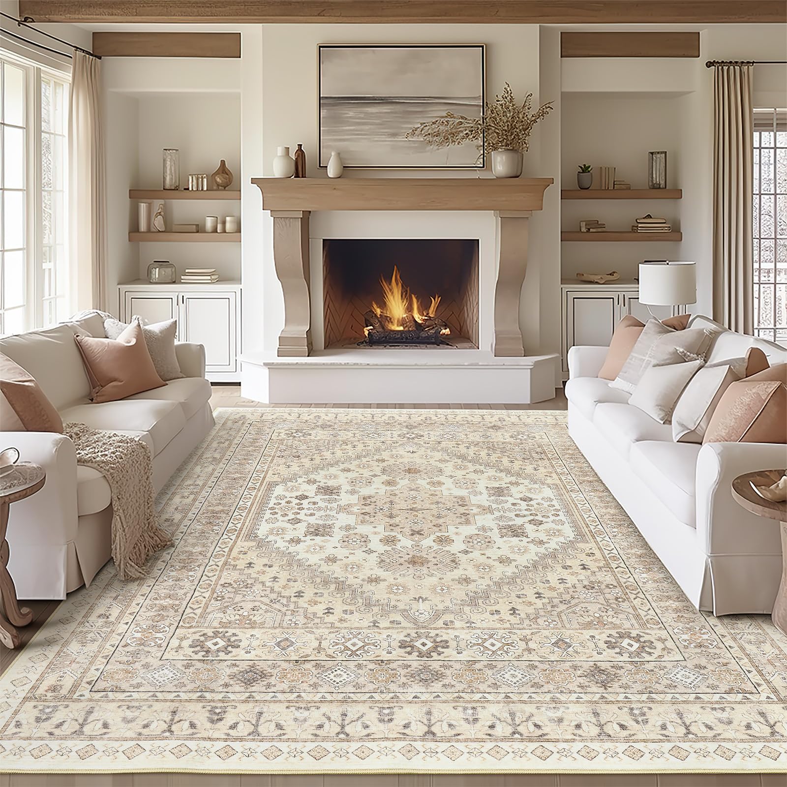 Photo 1 of zesthome 8x10 Area Rugs for Living Room,Non-Slip Backing Washable Rugs,Vintage Large Area Rug?Stain Resistant Home Decor Rug