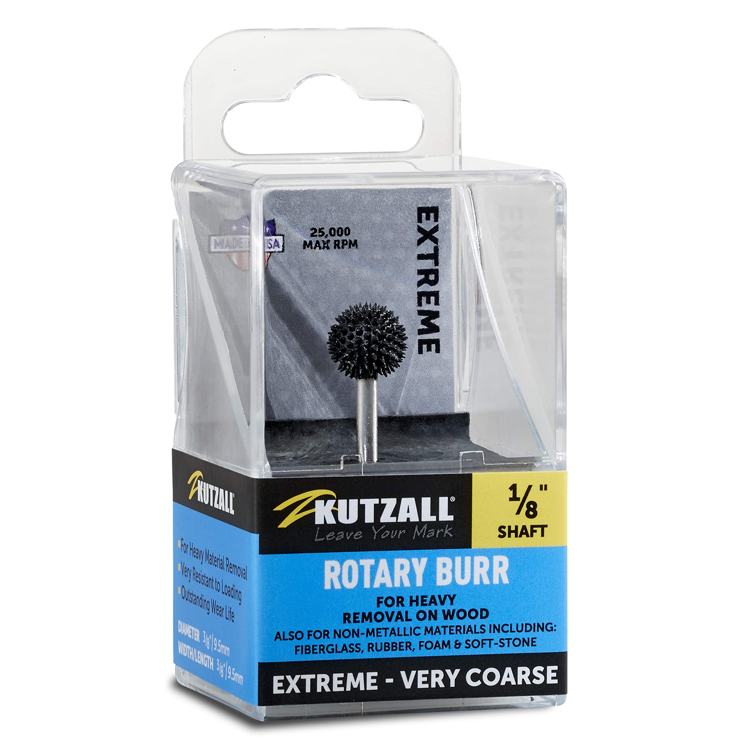 Kutzall Extreme Sphere Rotary Burr, 1⁄8" Shaft, Very Coarse - Woodworking Attachment for Dremel, Foredom, DeWalt, Milwaukee Tools. Abrasive Tungsten Carbide, 3⁄8" (9.5mm) Head Diameter, SX-38-EC