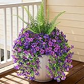 INQCMY Artificial Fake Hanging Flowers with Fake Fern for Outdoors UV Resistant Artificial Plants Spring Decor Look Real Faux Flowers for Outside Home Planter Porch Patio Decor