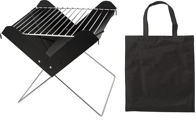 Grill faltbar Holzkohlegrill mit Grillrost Grills kaufen schwarz Kohlegrill + Tasche Camping Grill Aufbauzeit ca. 2-3 Minuten