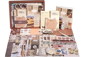 IMOON Upgraded Scrapbook Photo Album Supplies Kit with Tweezers and Glue Tape – Vintage Aesthetic Junk Journal Kit, Large Scrapbooking Paper, Sticker Pack, Notebook, DIY Craft, Gift for Adults (Goodtime)