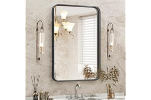 DUMOS Black Metal Framed Vanity Rounded Rectangle Bathroom Mirrors for Over Sink Wall, 30x22 Inch Matte Large Mirror, Modern Decorative for Restroom, Farmhouse, Horizontally or Vertically Hanging