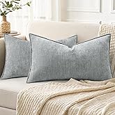 decorUhome Spring Couch Throw Pillow Covers 12x20 Set of 2, Decorative Soft Velvet Modern Cozy Chenille Lumbar Pillow Cases with Elegant Design for Sofa Bed Living Room Home Decor, Ultimate Gray
