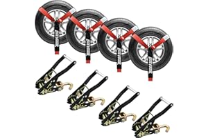 Bolvixor 4 Pack Car Tie Down Straps for Trailers 2" x 96" - 9900LBS Break Strength - Tire Ratchet Straps with J Finger Hooks for Hauling UTV, SUV, Truck, Any Cars
