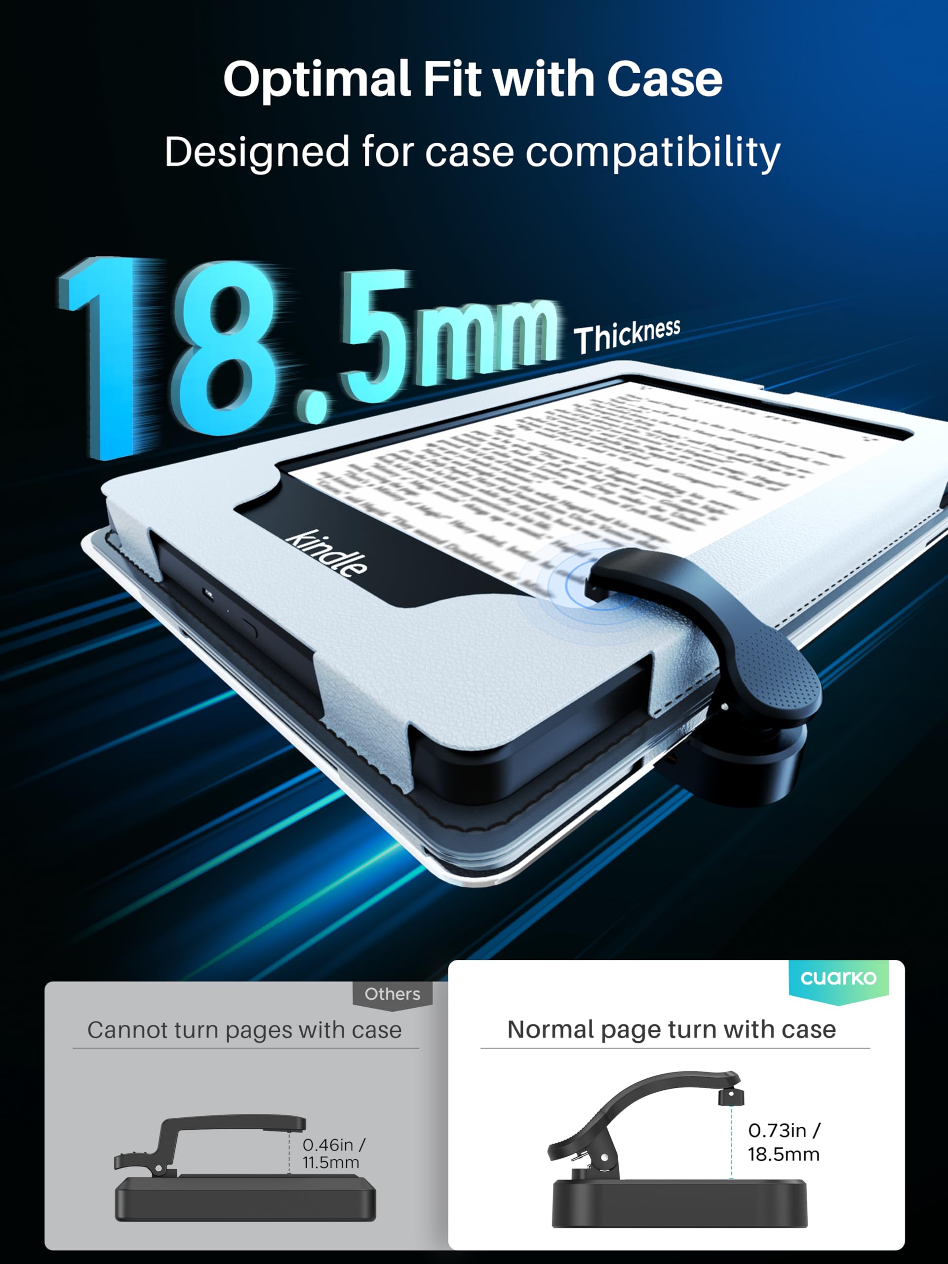 [#1 Fit for Thick Case] Remote Control Page Turner for Kindle Paperwhite Oasis Kobo, Kindle Accessories Clicker with Case-Fit Clip, Reading Novels/Comics for iPhone iPad Android Tablet Samsung -Black