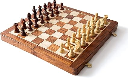 Wooden Hand Crafted (Magnetic) (7 in x 7 in) Foldable Chess Board Game