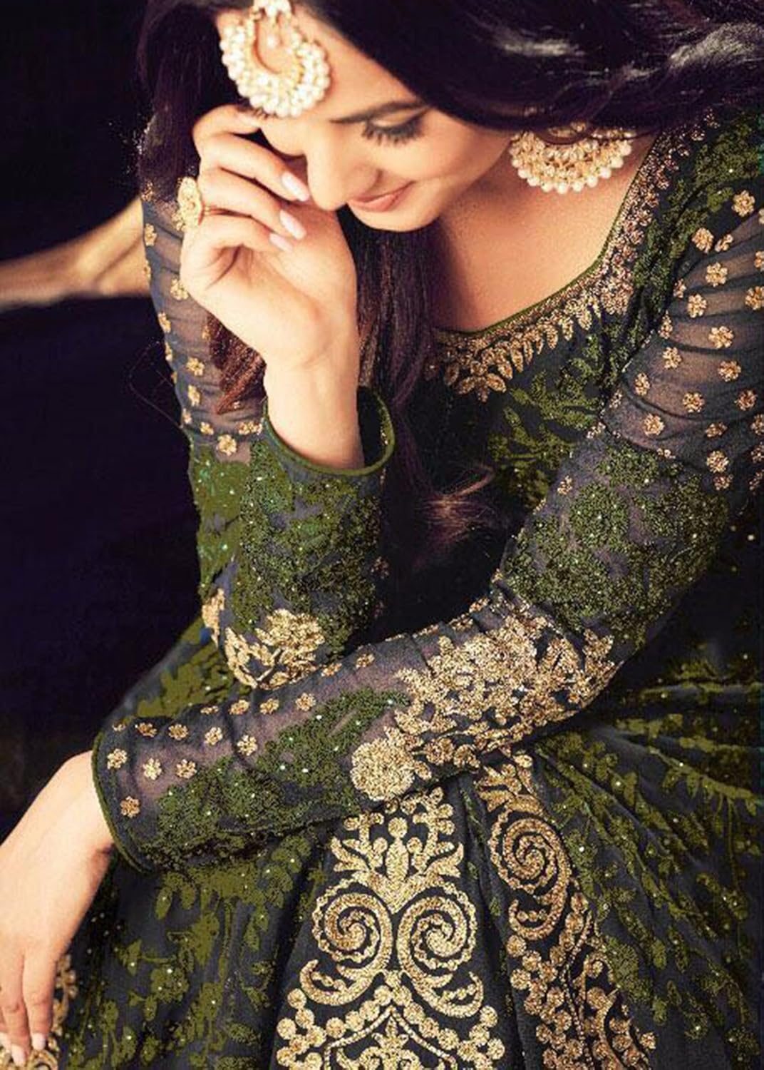 diva & diya women's embroidered semi-stitched salwar suit(mehndi-color)