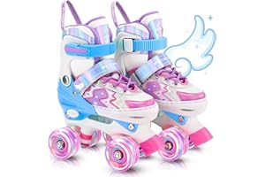 Pliimona Star Wing Roller Skates for Toddlers & Kids - 4 Size Adjustable Light Up Patines para Niñas, Battery-Free All Illuminating Wheels, Ideal Gift for Girls and Boys Ages 3-12