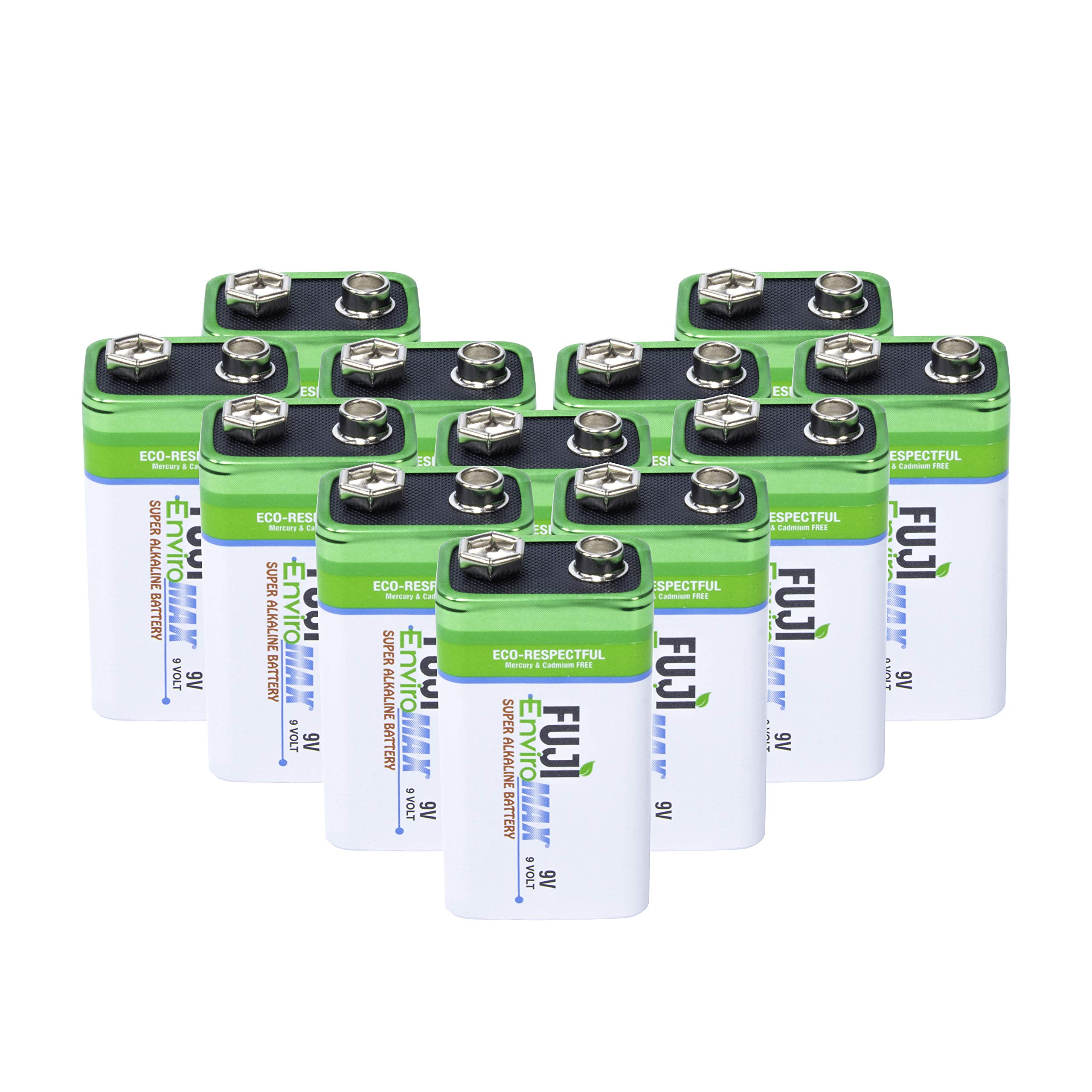 Fuji Enviromax Super Alkaline 9V Batteries - No Harmful PVC & Heavy Metals Used, Long Lasting, Powerful 9V Battery for Smoke Detectors & Alarms (Pack of 12)