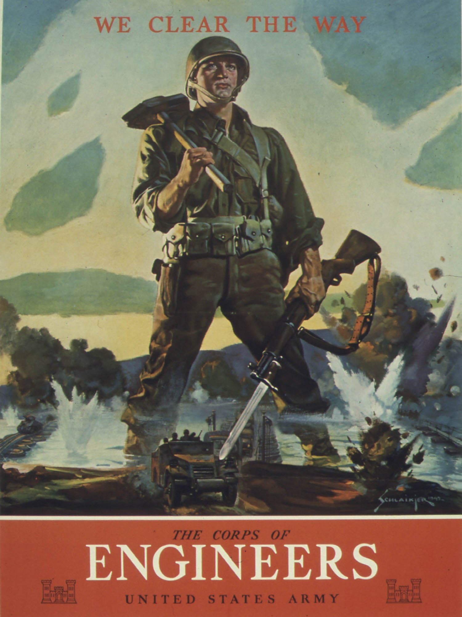 WWII Poster - WE CLEAR THE WAY: ENGINEERS - 8.5"x11", Matte Finish