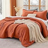 MUXHOMO Queen Comforter Set, All Season Ultra Soft Down Alternative Bedding - 3 Piece Lightweight Bed Set Includes 1 Comforter (90"x90") and 2 Pillow Shams (20"x26"), Burnt Orange