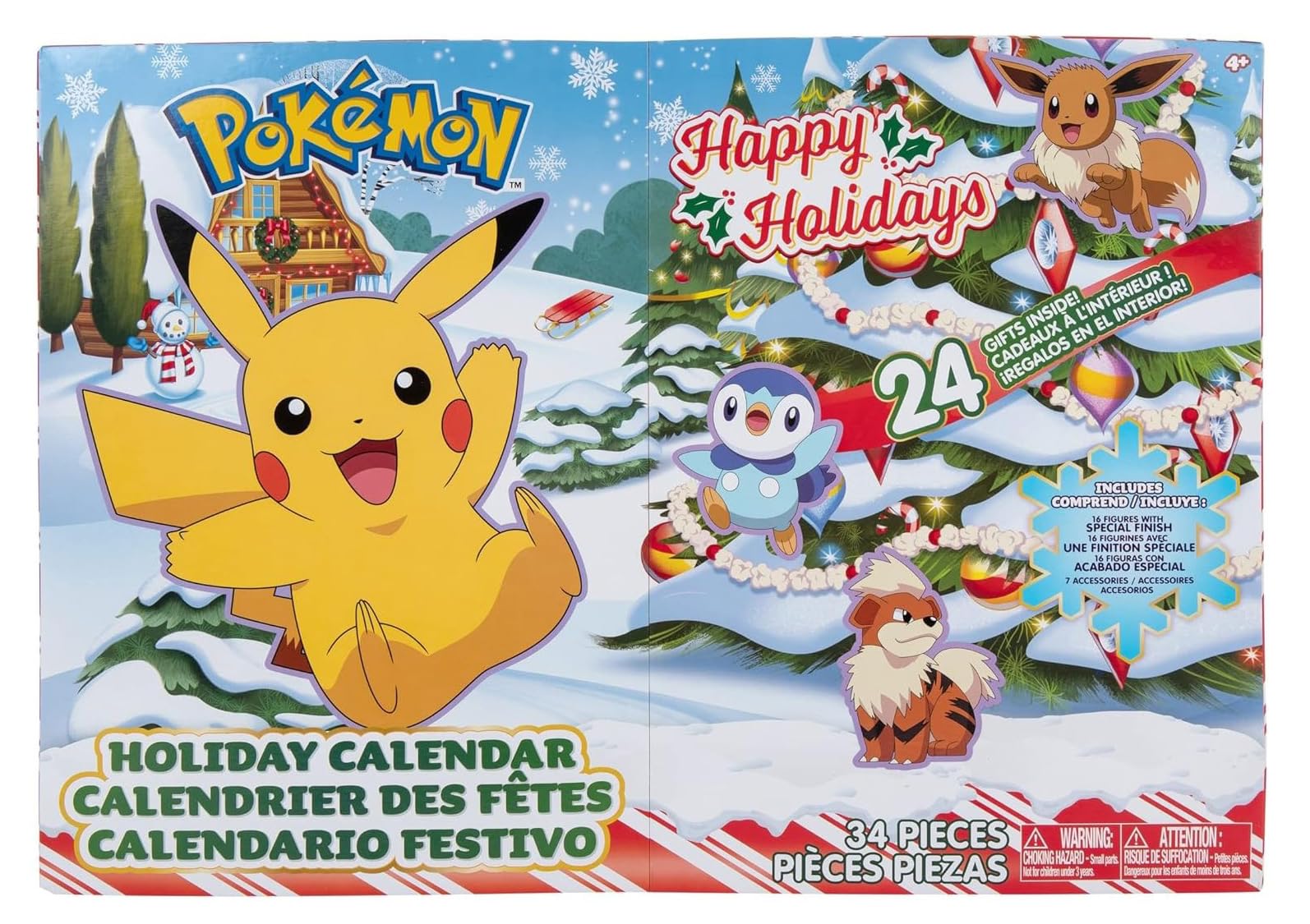 Pokèmon PKW2689 Holiday Calendar-Features 16 2-Inch Battle Figures with Special Finish and Eight Unique Accessories, Multi