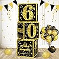 Eiurteao 3pcs 60th Birthday Decorations Boxes for Men Women, Black Gold Happy 60 Birthday Balloons Boxes Party Supplies, 60 Year Old Bday Theme Cardboard Box Decor