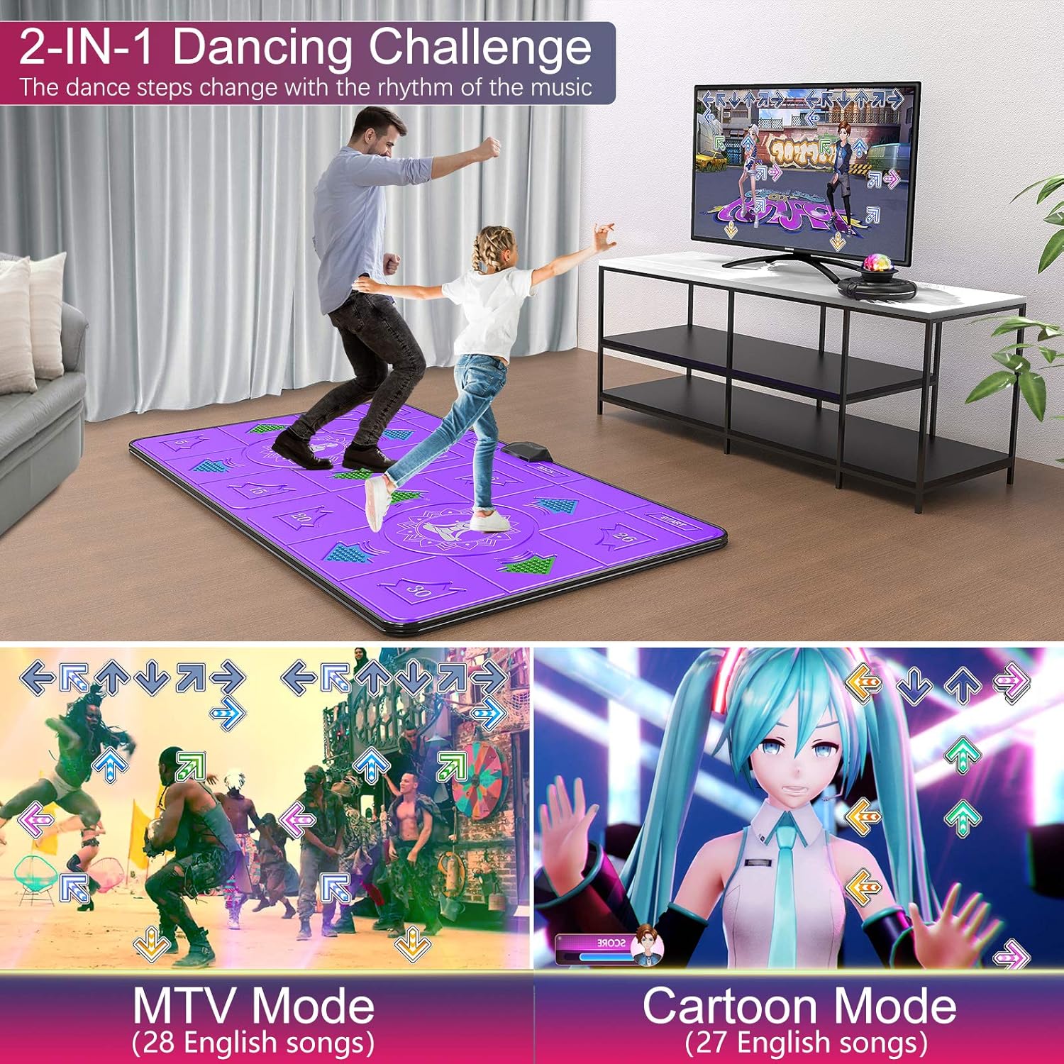 BLAVOR Electronic Dance Mats,Dance Mat Double Game for Kids and Adults with Massage Button,Indoor Portable Musical Dancing Mat with 100 Plus Games and Disco Ball Host for HDMI TV (Double Purple): Toys & Games