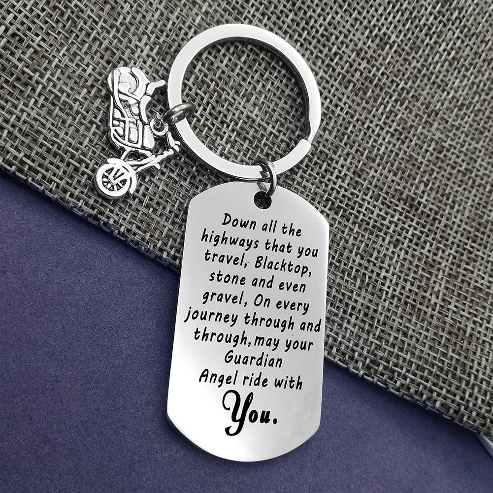 Huwujiu Biker Gift Motorcycle Keyring Ride Safe Keyring May Your Guardian Angel Ride With You Keyring Driver Keyring Gift Valentines Day Christmas Birthday Gifts Biker Gifts for Men Women - Image 4