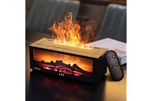 TMEHM Fireplace Flame Air Diffuser Humidifier,7 Colors Aromatherapy Essential Oil Diffuser,Ultrasonic Aroma Humidifier with Timer for Home,Bedroom,Office,Yoga (Black, L)