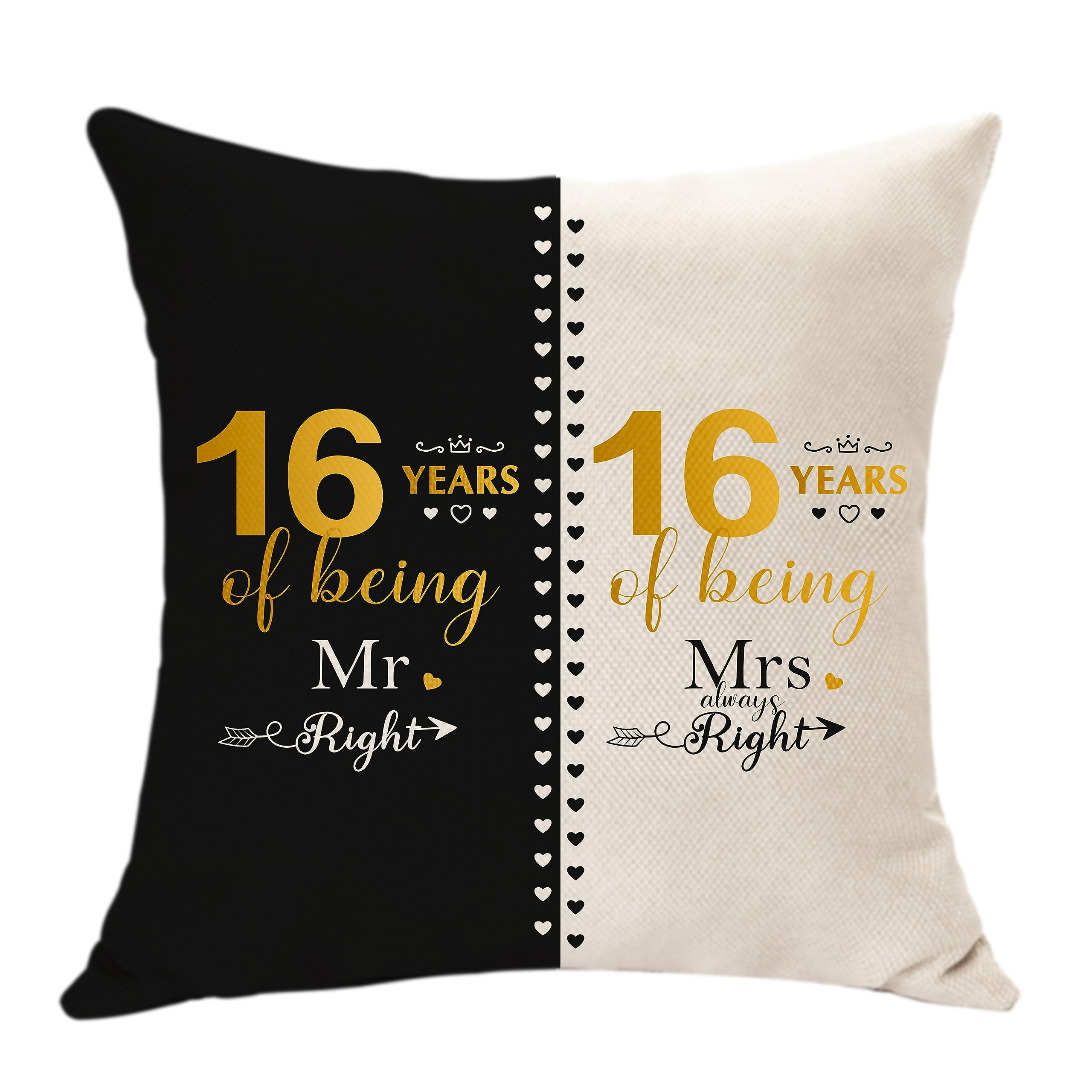 16 Years of Marriage Gift for Couple - Mr. Right and Mrs. Always Right Anniversary Cushion Cover for Husband Wife - 16th Wedding Keepsake for Her Him Dad Mum
