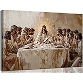 Last Supper Canvas Wall Art Jesus and Twelve Apostles Poster Print Jesus Christian Wall Decor Religious Faith Painting Pictures for Living Room Bedroom Church Framed