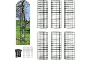 HOLANHING 6/9/12 Pack Tree Trunk Protector, Metal Mesh Tree Bark Protector 5'' Dia x 16-1/2'' H with Zip Ties & Stakes, Expandable Tree Guards Trunk Protector from Deer, Trimmers (6 Packs)