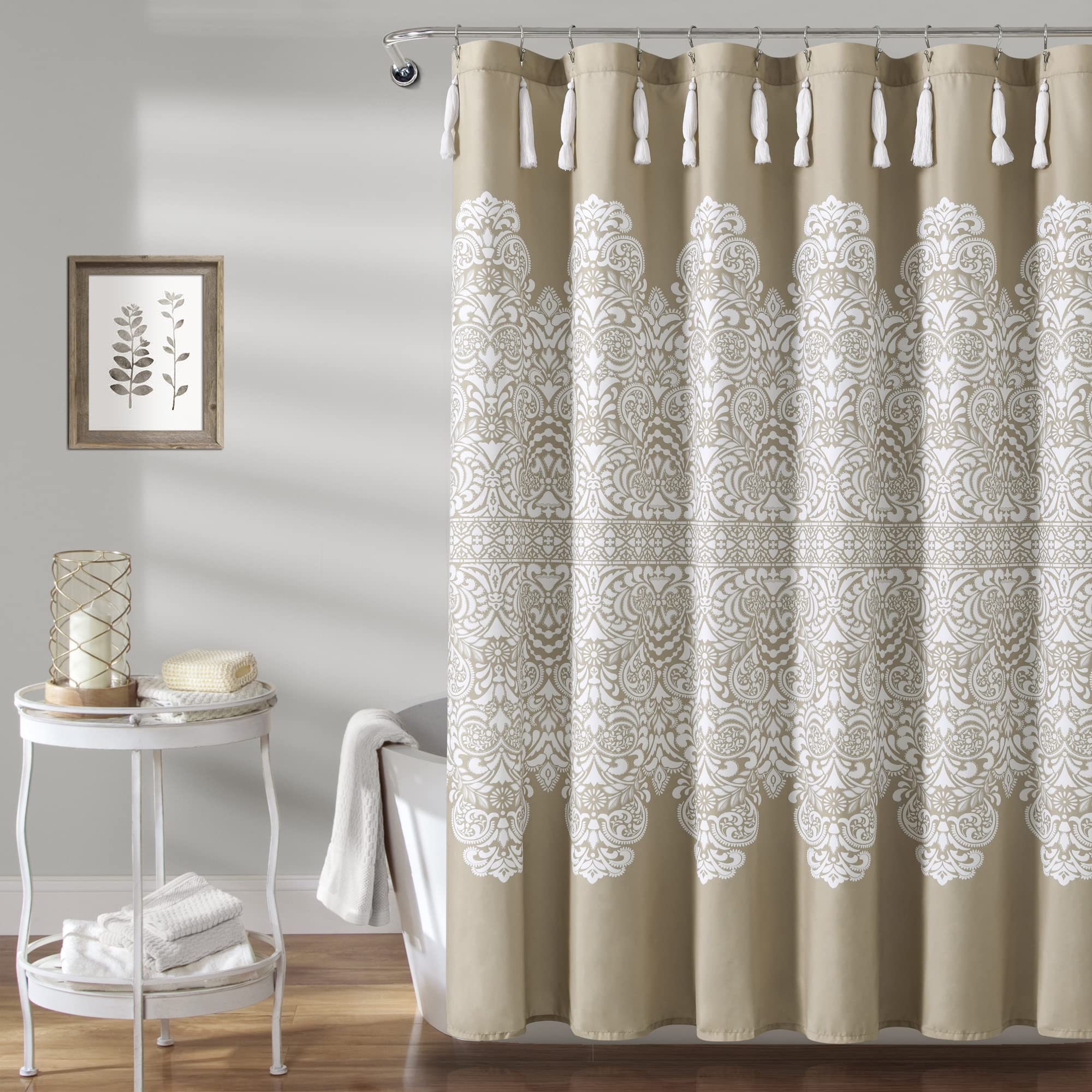 Lush Decor Boho Medallion Shower Curtain Single 72" W x 72" L Neutral - Boho Shower Curtains for Bathroom Decor - Beige Bathroom Curtain Image