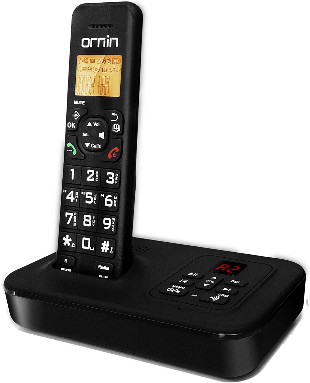 Ornin D1002B Cordless Home Phone with Answering Machine, ECO Technology, Rubber Oil Injection(Single Pack, Black)