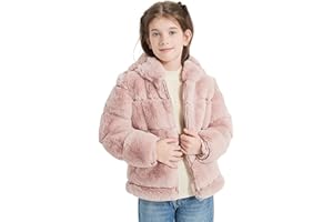 Giolshon Girls Faux Fur Fleece Jacket Sherpa Fuzzy Hoodie Winter Coat with Full Zip Fluffy Outerwear 2169