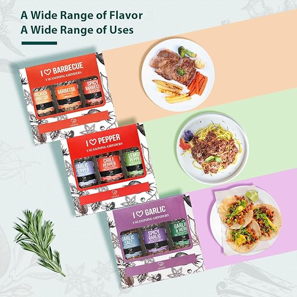 SOEOS SPICE SEASONING SET OF 9 WITH INTEGRATED GRINDERS, INDIVIDUAL SPICE GRINDER, PURE AND FRESH PERFECT FOR BBQ SEASONING GIFT SET, GRILLING SPICE, PEPPER GRINDER,COLORFUL