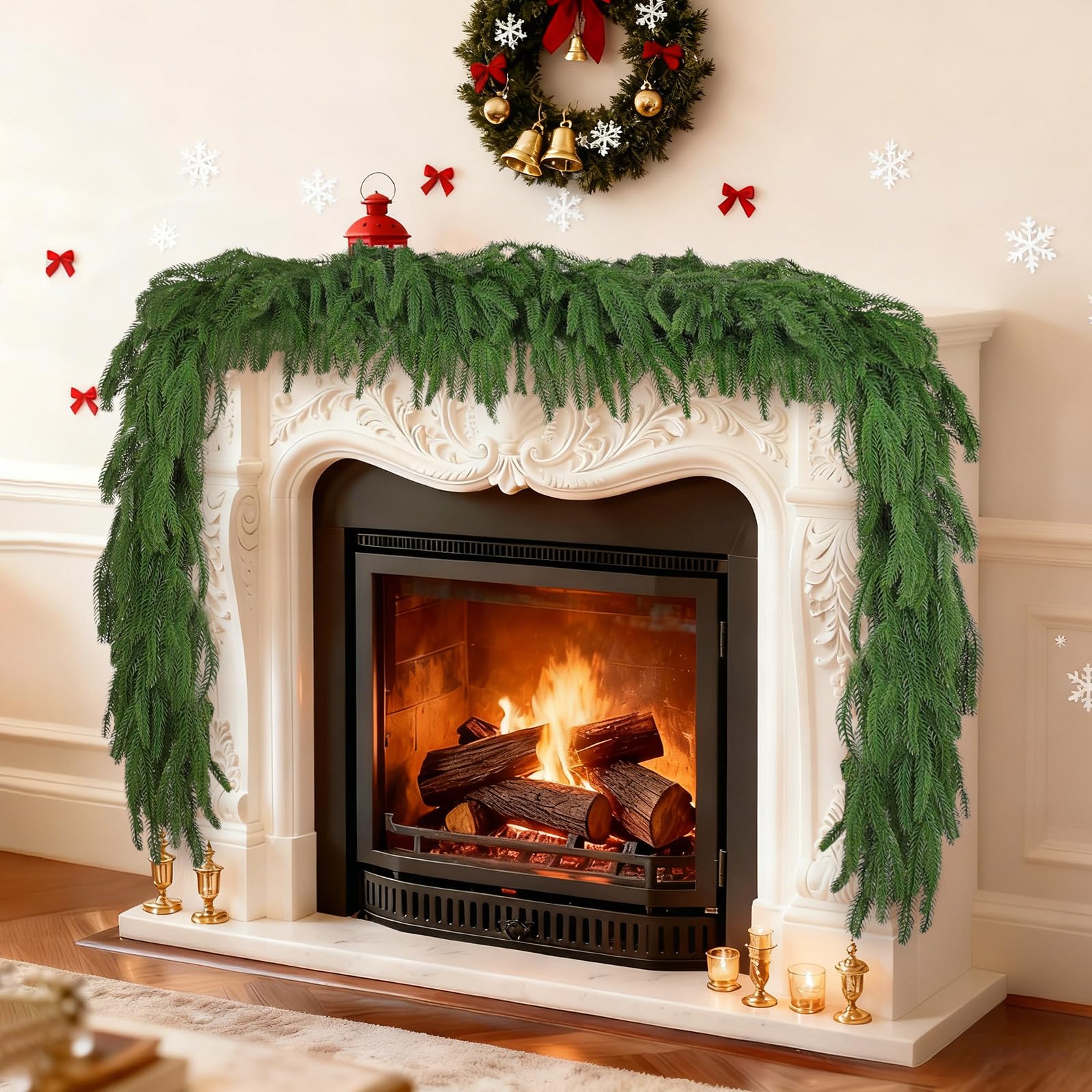 Photo 1 of 1 PCS 6FT Christmas Cedar Garlands Artificial Norfolk Pine Garlands Real Touch Cedar Winter Pine Greenery Garland for Mantel, Table, Fireplace, Wall, Door, Indoor Outdoor Christmas Decorations